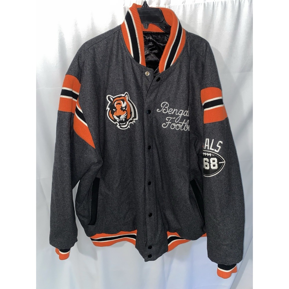 Cincinnati Bengals NFL Varsity Jacket Snap Up Wool Blend Reversible Men's XXL